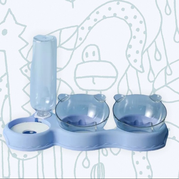 Dog cat pet food water bowl 3 in 1 set feeder automatic water bottle Bear blue - Picture 14 of 14